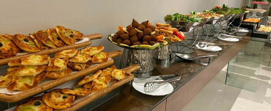 Lebanese pastries on a buffet line
